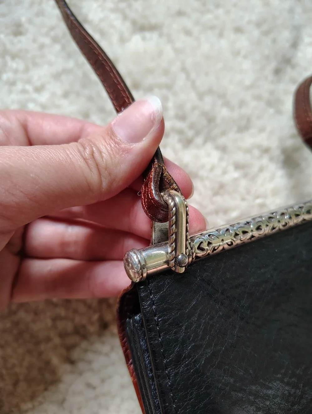 Vintage Brighton Women's Brown Croc-Embossed Crossbody Small Bag - Picture 13 of 16